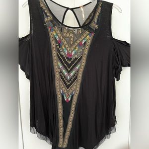 Free People Cold Shoulder Embellished Top